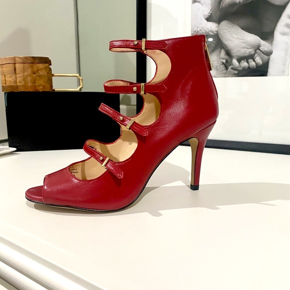 Red Leather Karl Lagerfeld Buckled High 